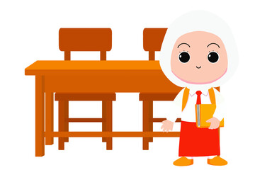 Student and school desk