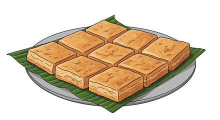 A plate of square-shaped, golden-brown baked goods, arranged neatly.