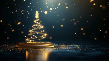 Glowing Christmas tree with star, shot from a low angle, perfect for festive video. - Powered by Adobe