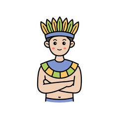 Digital Pixel Art of Indigenous Person with Feathered Headdress on Transparent Background