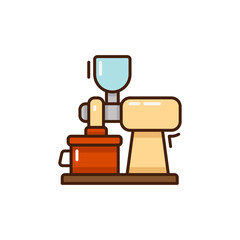 Digital Pixelated Line Art Illustration of Coffee Grinder Machine in Cream Orange and Cyan with Transparent Background