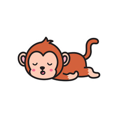 Resting Cartoon Monkey Illustration on Transparent Background