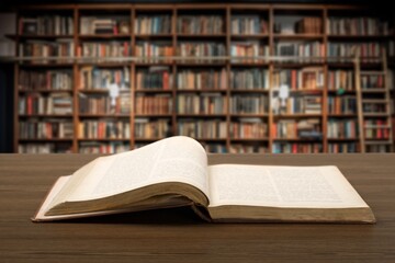 Reading book with open pages on library background