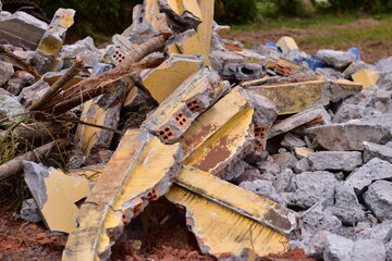 Ruined rubble isolated on white background have clipping path, building ruins