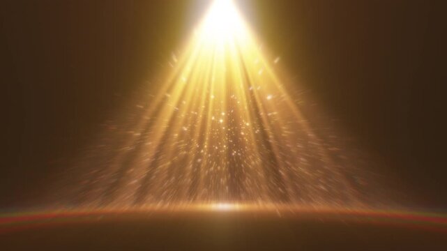 Shimmering gold particles creating a sparkling floor with gentle golden god light rays shining from above. Perfect for magical, elegant, festive, or fantasy-themed backgrounds and motion graphics. 4k 