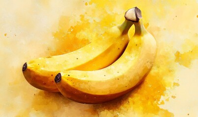 Watercolor banana with soft yellow hues, minimalistic and clean, 3D illustration