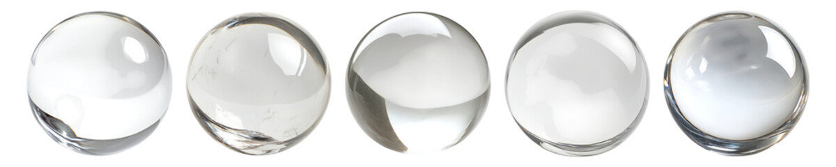 Various Clear Glass Spheres on Black Background for Photography Use, Isolated on Transparent, white background