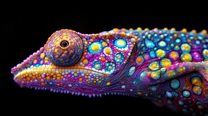 Obraz premium Vibrant chameleon portrait, studio, black background, wildlife
