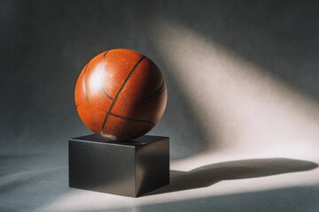 Basketball on Stand with Dramatic Lighting and Shadow Effects