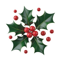 Fototapeta premium Green leaves and red berries holly