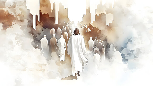 Resurrection of Jesus: Jesus appears to his followers. Life of Jesus. Digital watercolor painting. 86047776 4