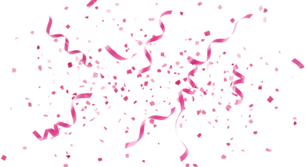 Pink confetti and ribbon streamers drifting in slow motion, transparent