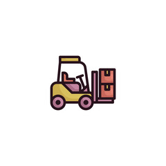 Pixel Art Style Forklift Truck with Boxes on Transparent Background Transporting Manufacturing Products by Machine