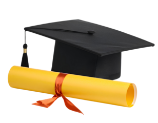 graduation cap and diploma on white background