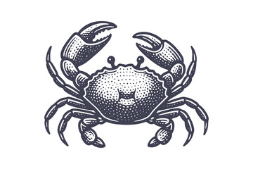 Vintage dotted style crab illustration, minimalist black and white vector drawing perfect for seafood logos, labels, and marine design.