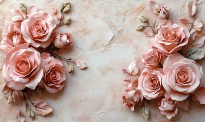 Watercolor roses in soft pink hues framing the text, romantic and elegant, 3D illustration
