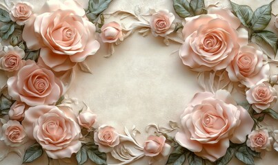 Watercolor roses in soft pink hues framing the text, romantic and elegant, 3D illustration