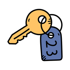Doodle Style Key and Tag with Number Twenty Three on Transparent Background