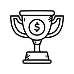 Doodle Style Trophy Icon with Currency Symbol Isolated on White Background