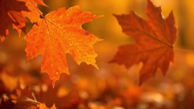 A leaf is falling from a tree and is surrounded by other leaves