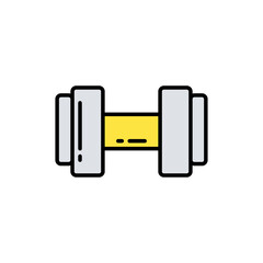 Dumbbell Icon in Cartoon Style with Black Outline Against a White Background Exercise Equipment...