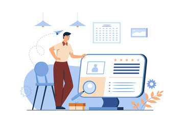 Fototapeta premium Recruiting And Searching for Application Candidates with Light Brown Shirt Man And Calendar on White Background Flat Design Illustration