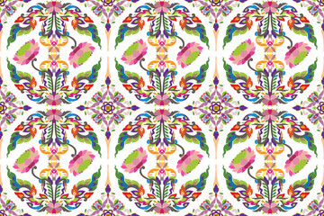   Traditional Thai art seamless floral pattern damask style motif suitable for wallpaper, textile, tile, cloth and fabric design isolated illustration vector archive EPS file.