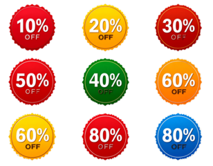 Colorful Discount Sticker Tag Set with 10 to 80 Percent Off Labels