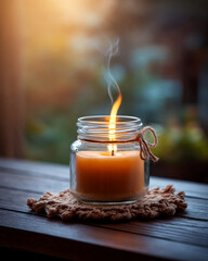 Soft Candle Flame Illuminating a Cozy Evening Scene with Warm Light and Gentle Ambiance