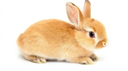 Fototapeta premium Cute orange bunny rabbit sitting, studio shot, white background, pet