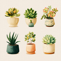 Watercolor Succulent Plant Arrangements