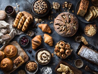 Fototapeta premium An abundant assortment of freshly baked artisanal breads and pastries.