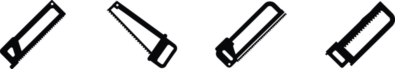 Set of four hand saws isolated on for design vector