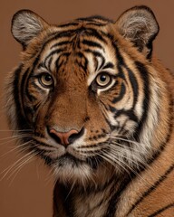 Close-up portrait of a majestic Sumatran tiger's face