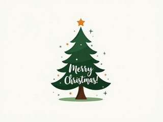 Fototapeta premium Christmas tree with star and text 'Merry Christmas' on white background 