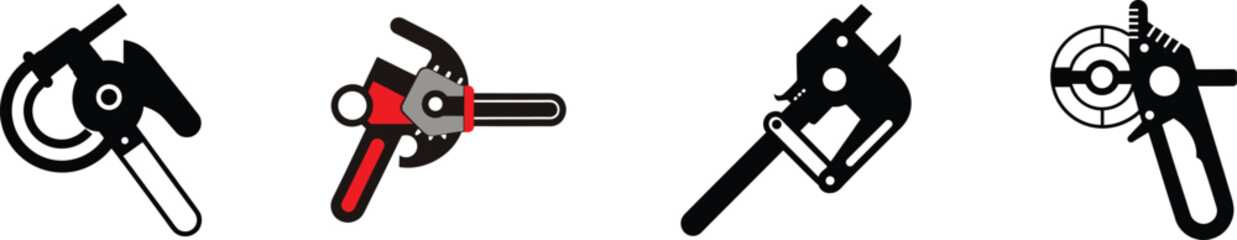 Set of four ratcheting pipe cutter icons for plumbing and construction applications vector