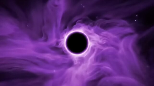 Black hole in swirling purple nebulae.