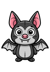 A charming cartoon bat vector illustration featuring gray fur and pink accents on its ears and wings. The bat is standing upright against a clean white background, perfect for children's books or