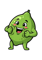 Cheerful green lime mascot cartoon character illustration. Cute citrus fruit with a smiling expression. Healthy food and vitamin concept with a playful design, isolated on a white background