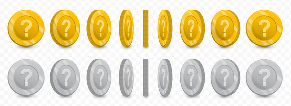 Question mark, Detailed Flat Golden and Silver Coin With Question Mark Animation Set