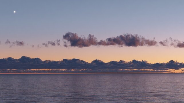 Tranquil seascape at sunset with a line of clouds. - Powered by Adobe