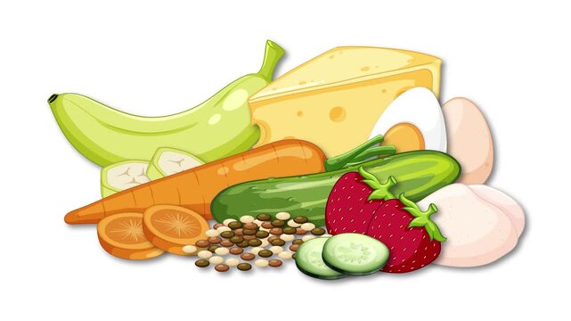 Low FODMAP Food Group Animation with Fresh Produce and Cheese