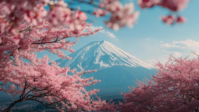 Spring blooming cherry blossoms surrounding mount fuji japan nature photography scenic view natural beauty