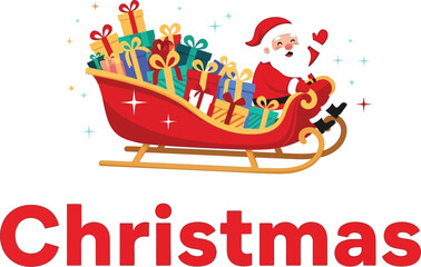 Jolly Santa Claus rides in a festive sleigh overflowing with colorful gifts, spreading holiday cheer.