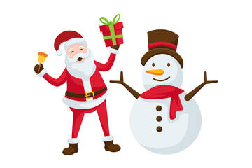 Festive Pixel Art Santa Claus with Gift and Snowman Transparent Background