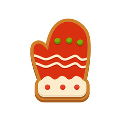 Festive Gingerbread Mitten Cookie with Red Icing and Green Accents on Transparent Background