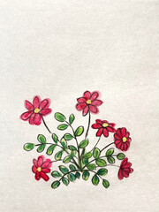 an ink painting of a red flower on washi paper, an imaginary flower painted in sumi ink, Japanese-style sumi ink art