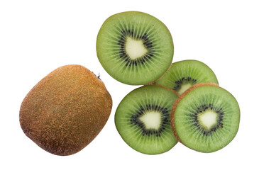 flat lay of fresh kiwi fruit on white background isolated