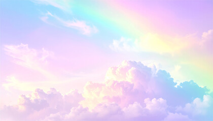 夢のように美しいパステルカラーの雲と空のイラスト｜柔らかな光とグラデーションが広がる幻想的で癒しの風景背景