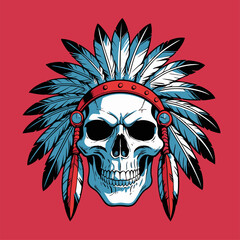 illustration of an Indian warrior skull